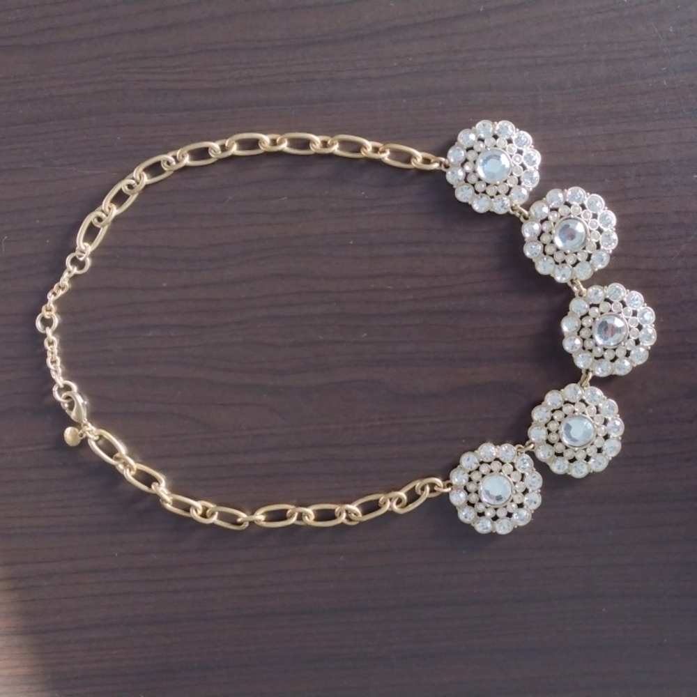 J Crew rhinestone flower burst necklace.